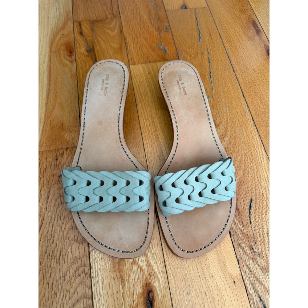 Rag & Bone Melrose‎ Woven Suede Kitten-Heel Sandals Mint/Sage Green Size 38/US 8